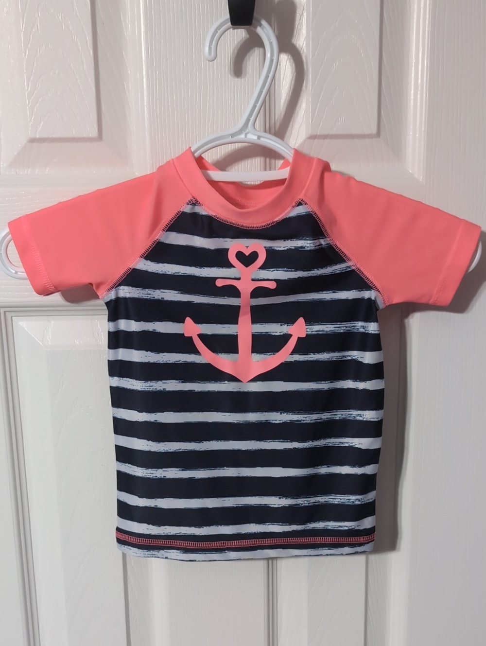 George Coral and Navy Striped Anchor Rashguard